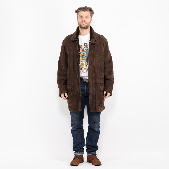 Vintage 90's Men Sheepskin Shearling Coat in BrownZ2721
