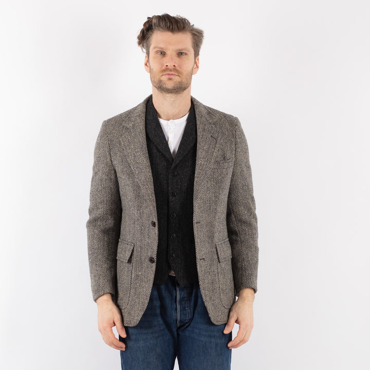 Vintage 70's Men Harris Tweed Jacket in GrayZ1198