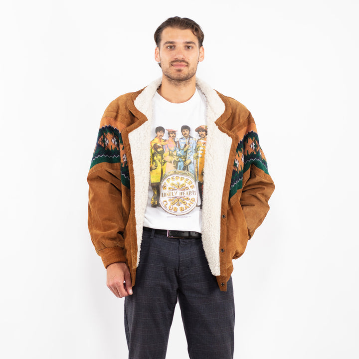 Vintage 90's Men Suede Sherpa Jacket in BrownZ2231