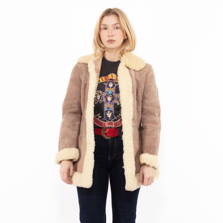 Vintage 70's Women Sheepskin Coat in Beige