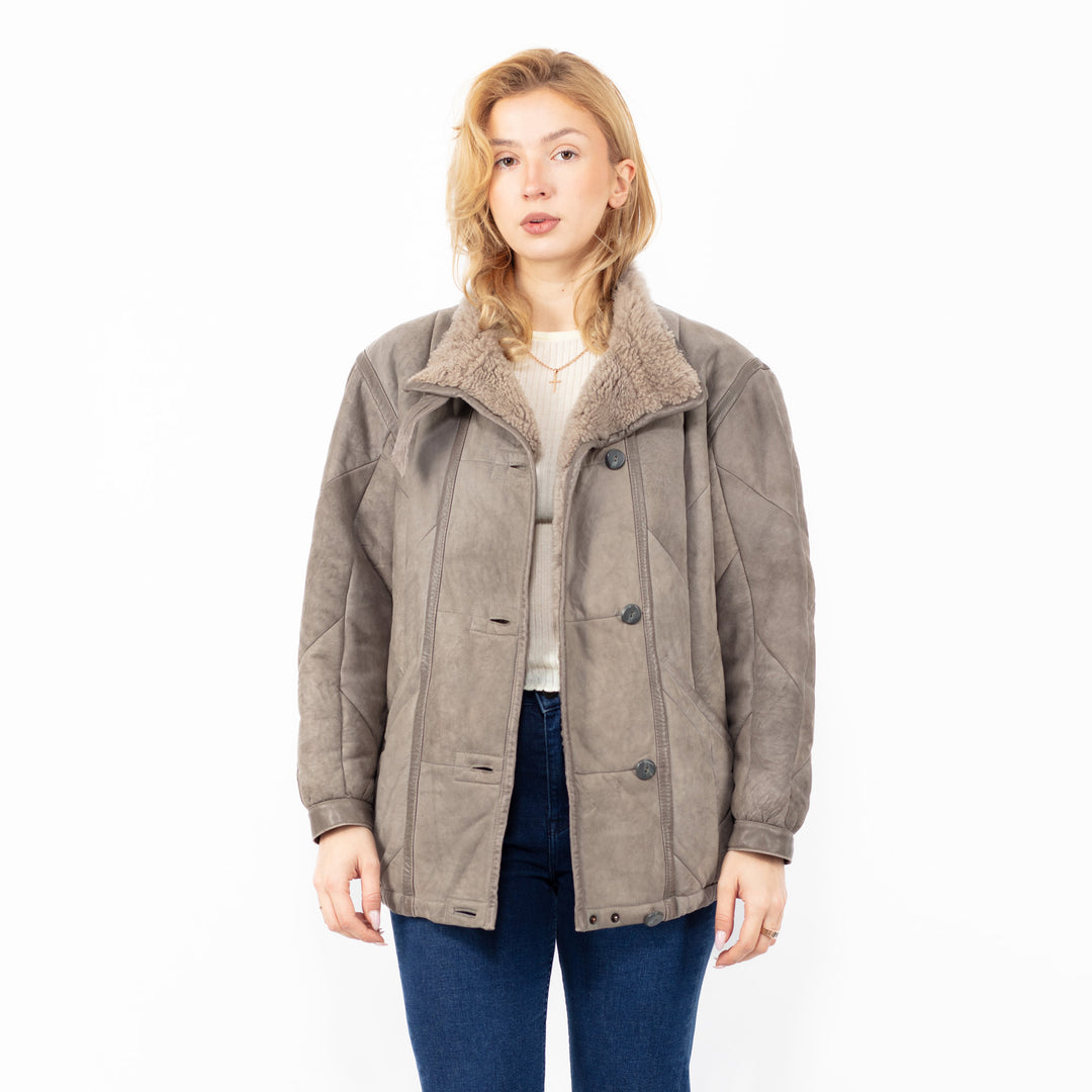 Vintage 90's Women Sheepskin Jacket in Gray