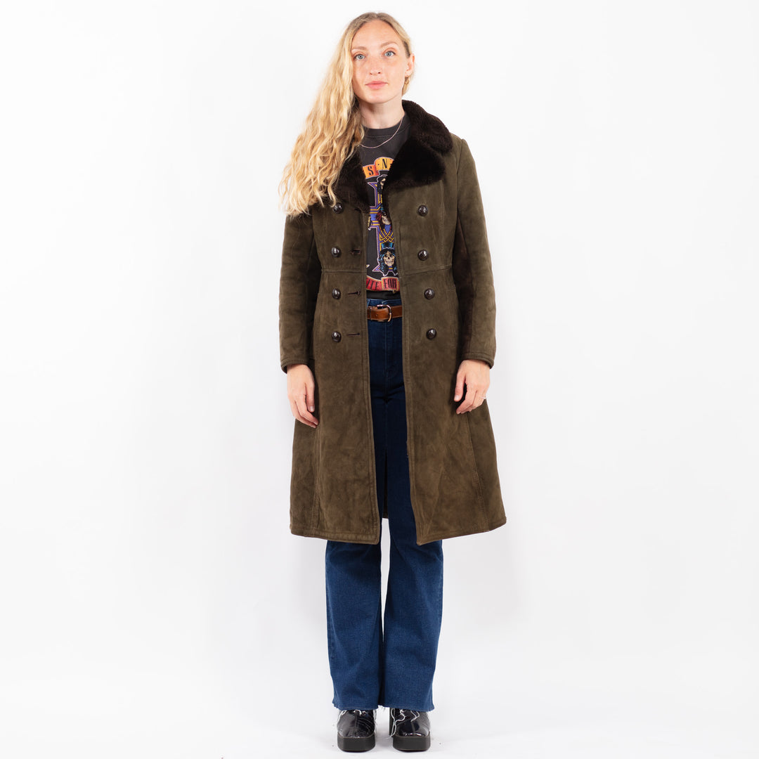 Vintage 70's Women Suede Sherpa Coat in GreenA0425