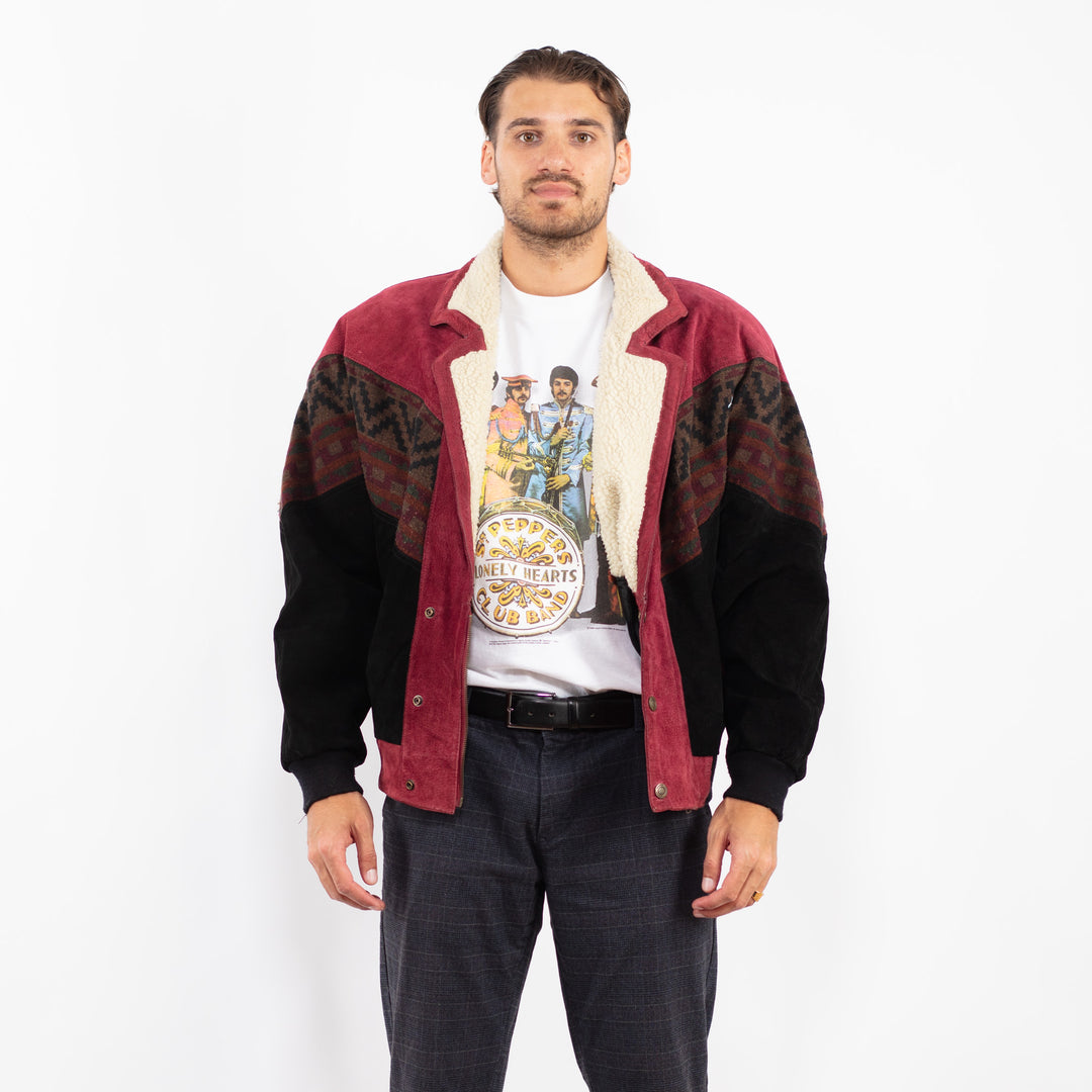 Vintage 80's Men Suede Sherpa Jacket in MultiZ2232