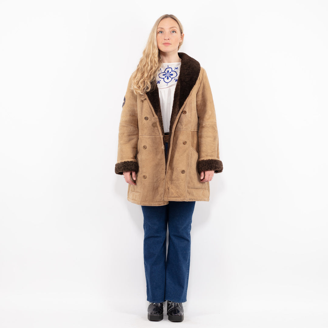 Vintage 90's Women Sheepskin Coat in BrownA1055