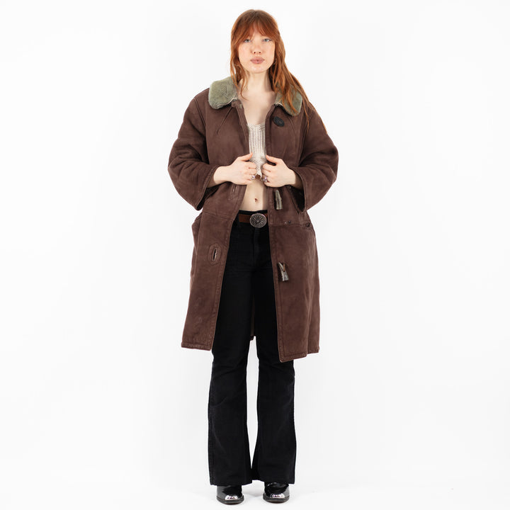 Vintage 70's Women Sheepskin Shearling Coat in Brown