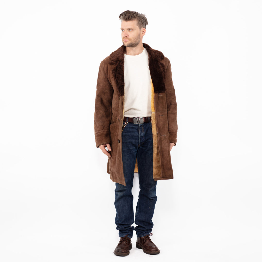Vintage 70's Men Sheepskin Coat in Brown
