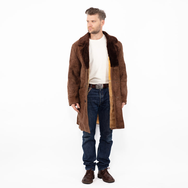 Vintage 70's Men Sheepskin Coat in Brown