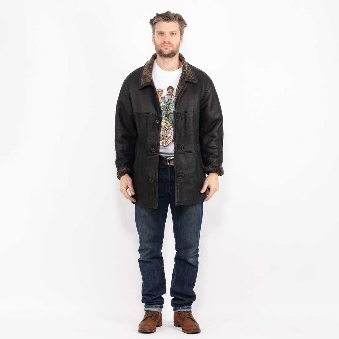 Vintage 90's Men Sheepskin Coat in BlackZ2723
