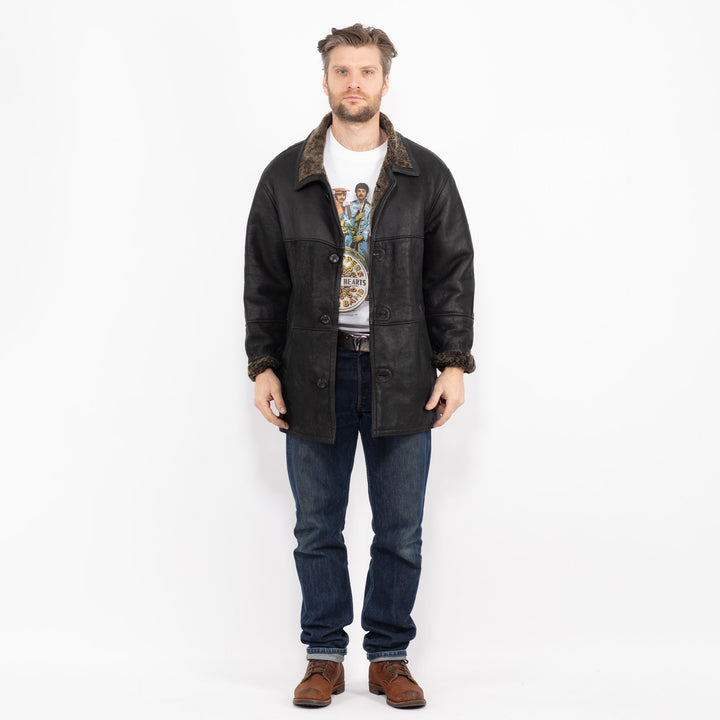 Vintage 90's Men Sheepskin Coat in BlackZ2723