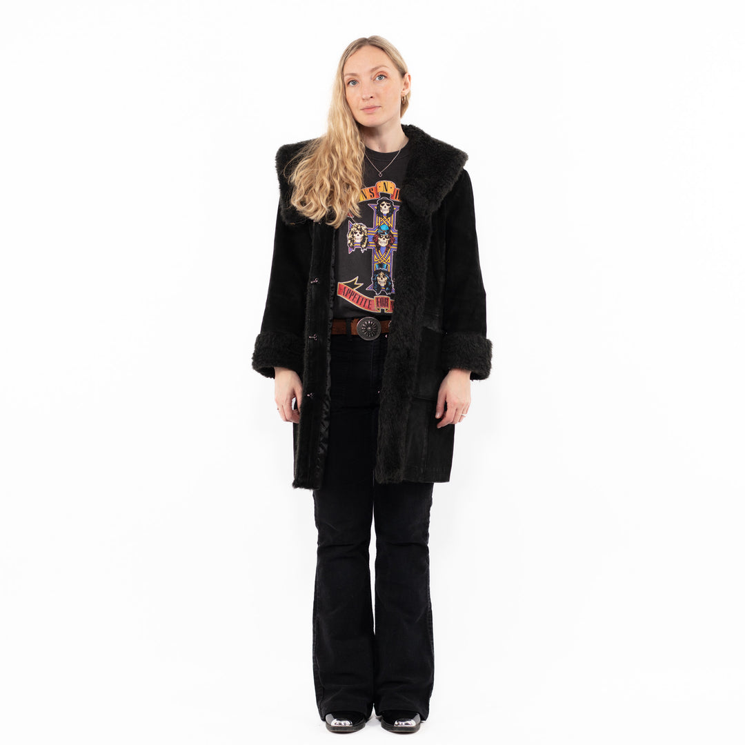 Vintage 90's Women Suede Sherpa Coat in BlackA0952