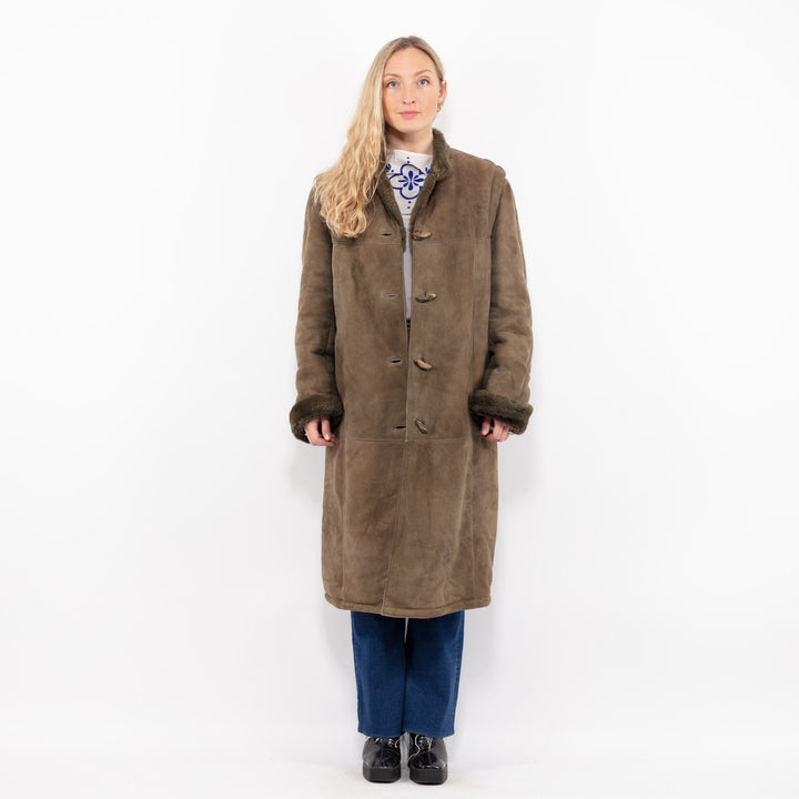 Vintage 70's Women Sheepskin Coat in GreenA1056
