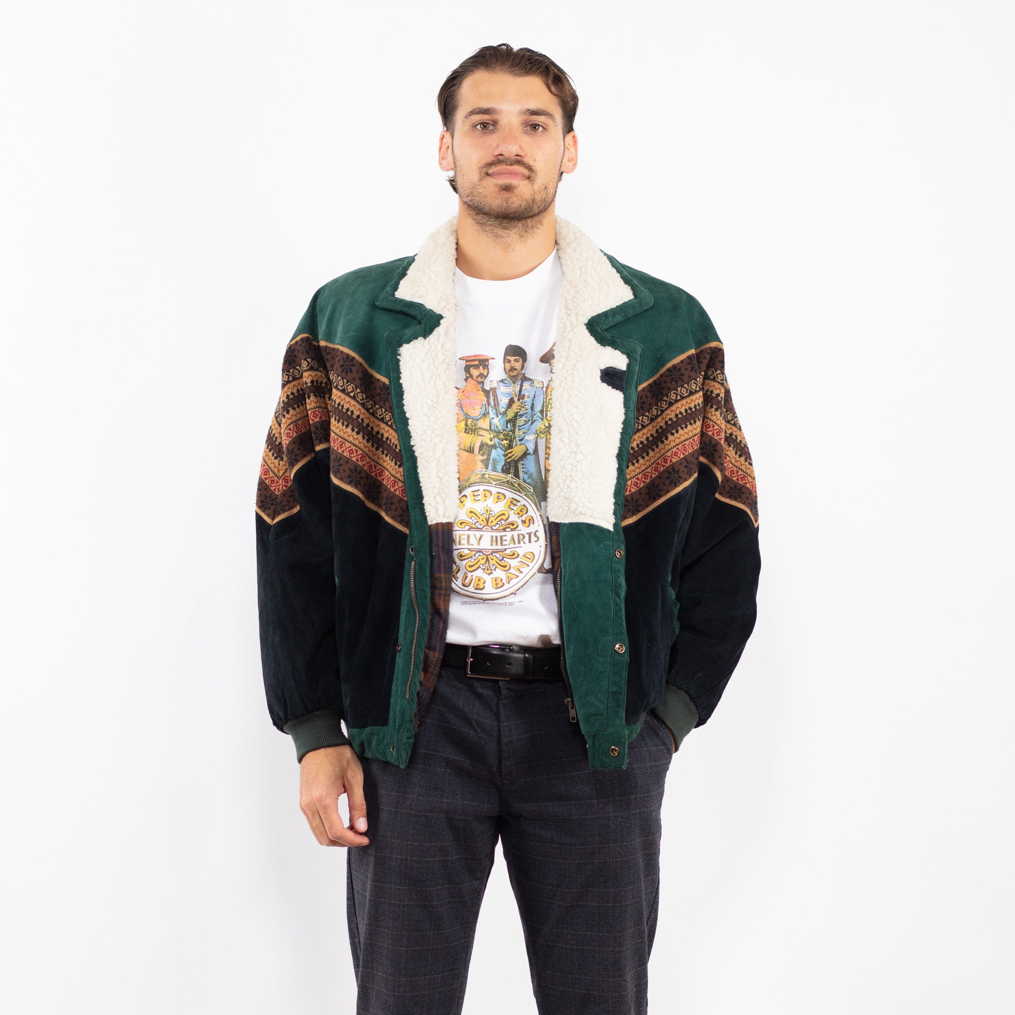 Online Vintage Store | Vintage 80's Men Aztec Suede Bomber Jacket
