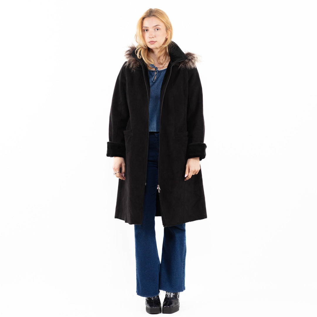 Vintage 00's Women Faux Sheepskin Coat in BlackA0015