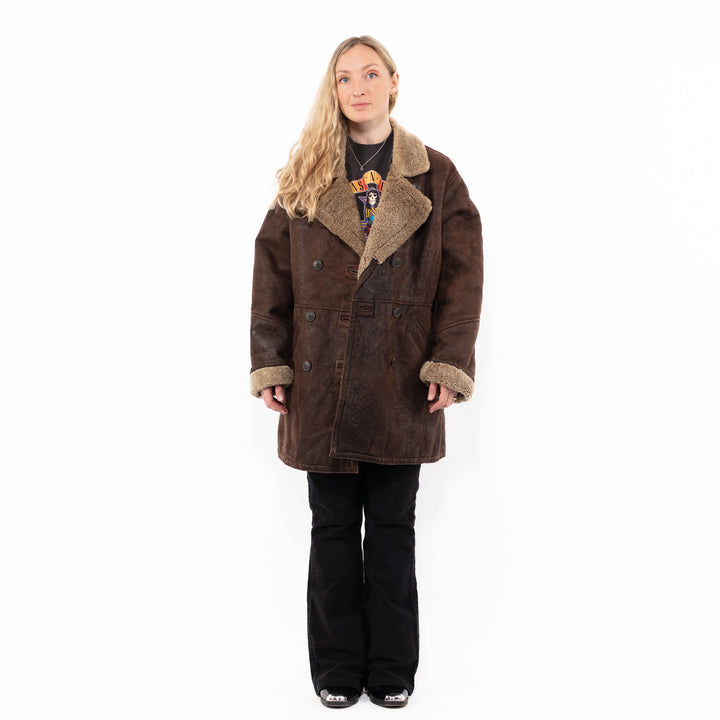 Vintage 90's Women Sheepskin Coat in BrownA0953