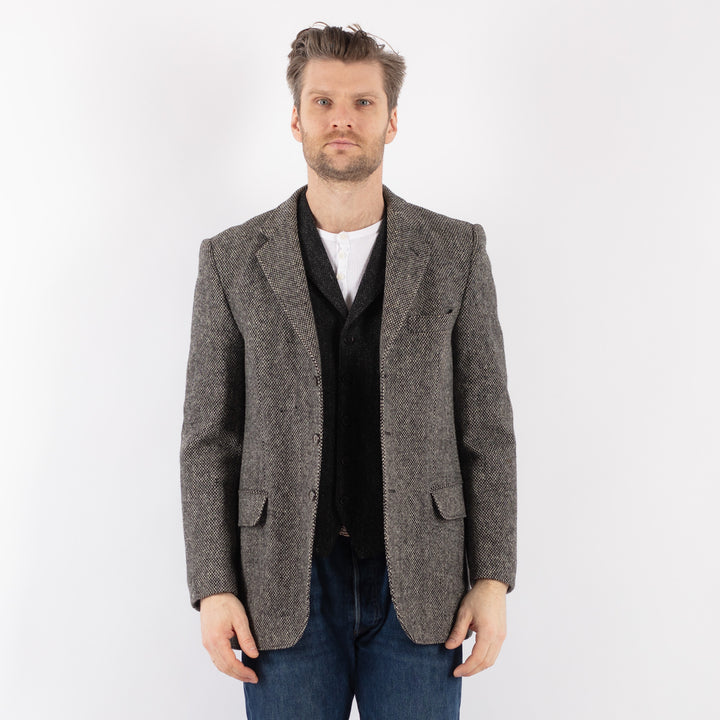 Vintage 70's Men Harris Tweed Jacket in GrayZ1201