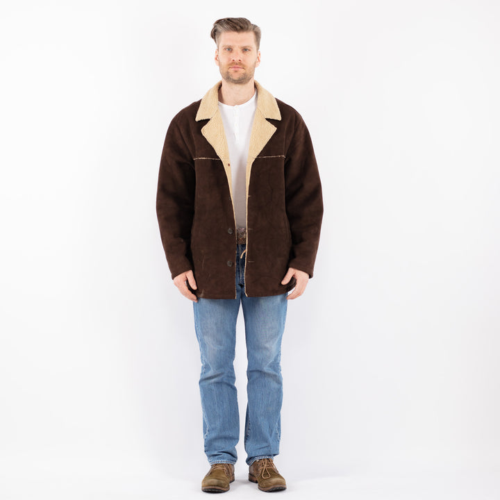 Vintage 90's Men Faux Sheepskin Coat in BrownZ1441