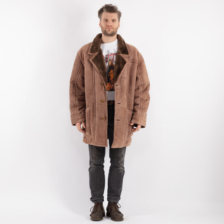 Vintage 90's Men Sheepskin Coat in BrownZ552