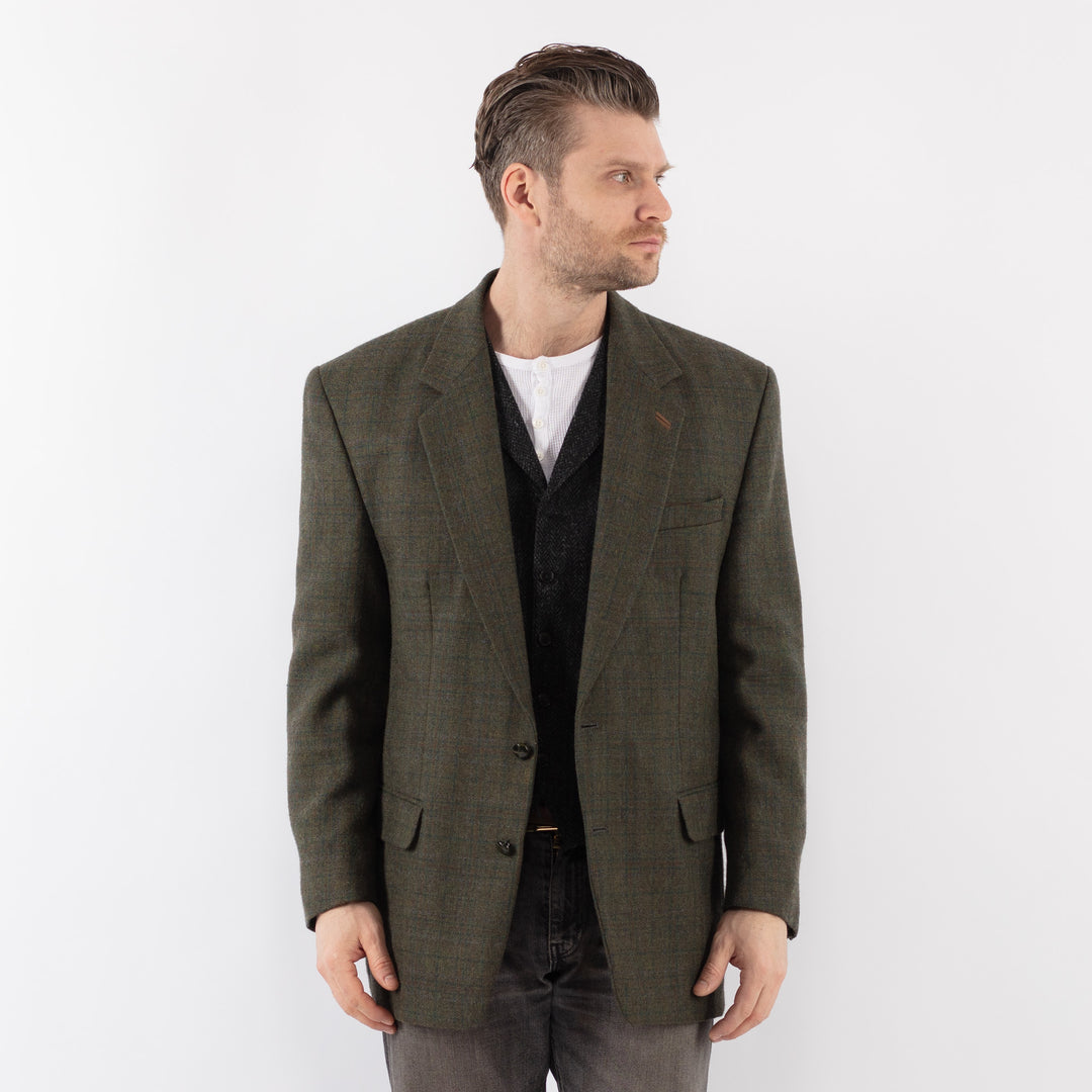 Vintage 80's Men Wool Blazer Jacket in GreenZ1053