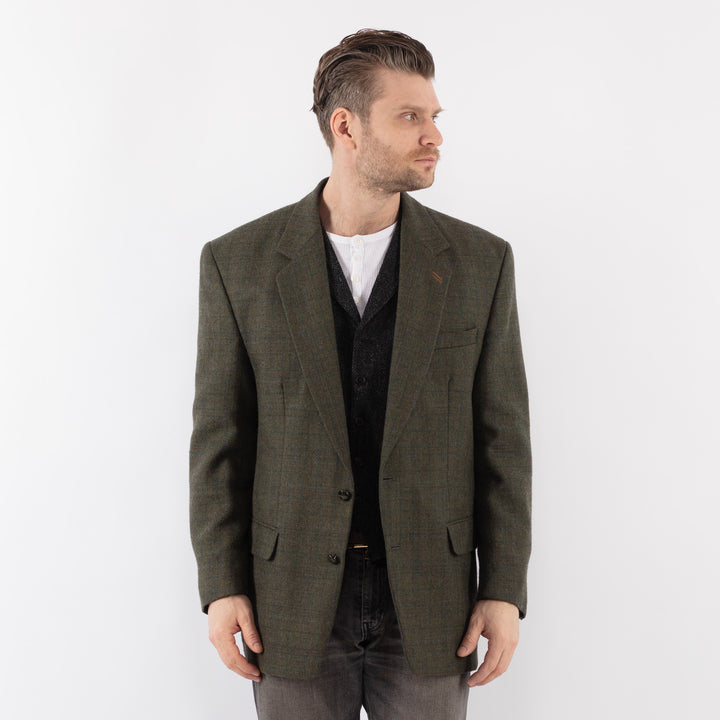 Vintage 80's Men Wool Blazer Jacket in GreenZ1053