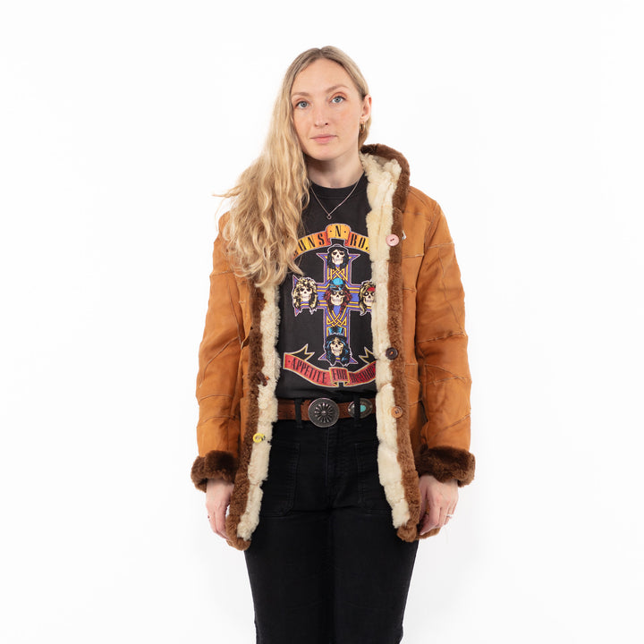 Vintage 90's Women Sheepskin Coat in BrownA0954