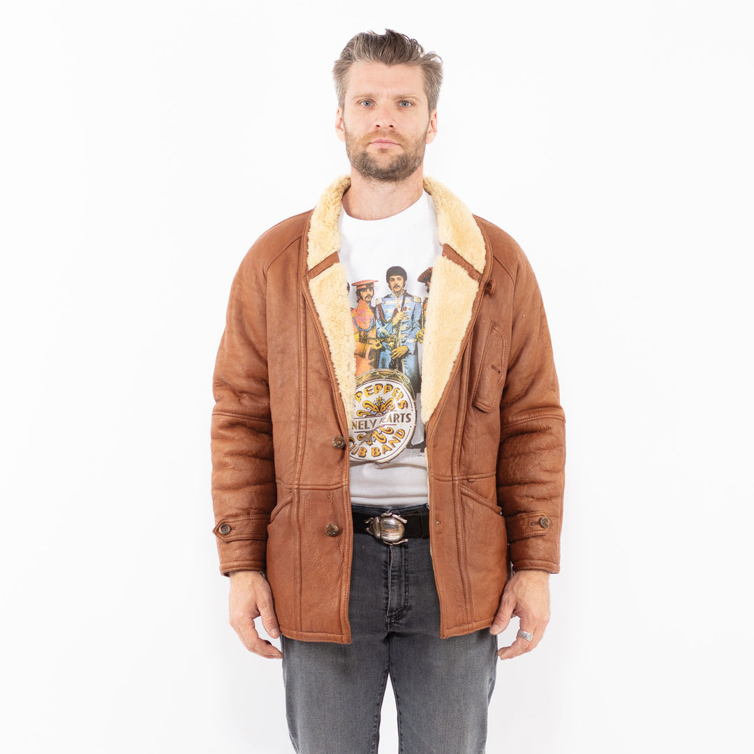 Vintage 80's Men Sheepskin Coat in BrownZ1994