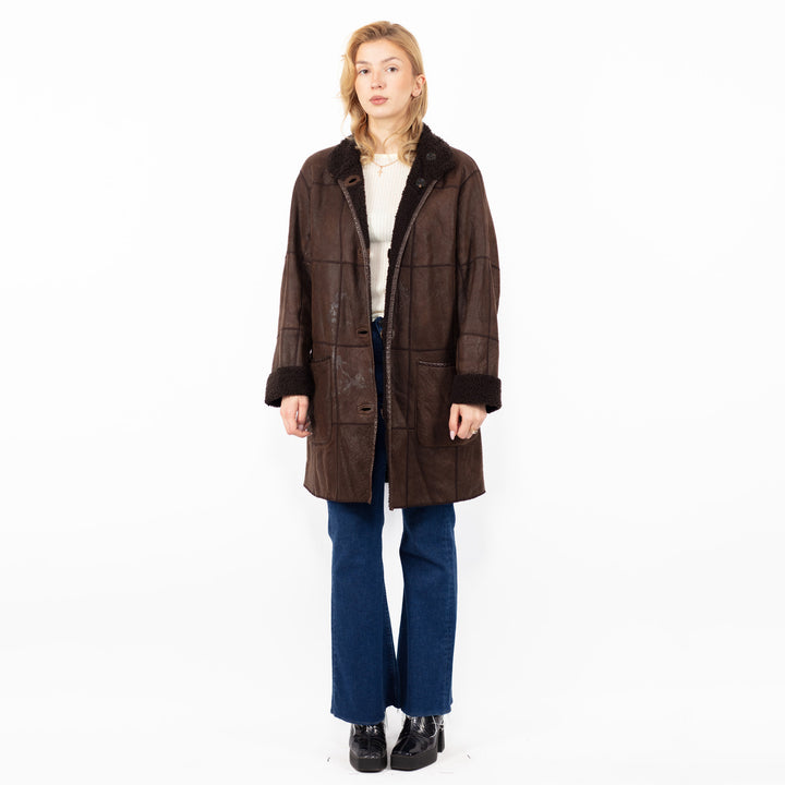 Vintage 90's Women Sheepskin Coat in Brown
