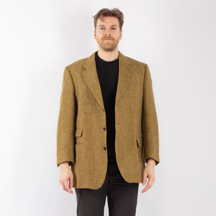 Vintage 70's Men Wool Blazer Jacket in Olive Green