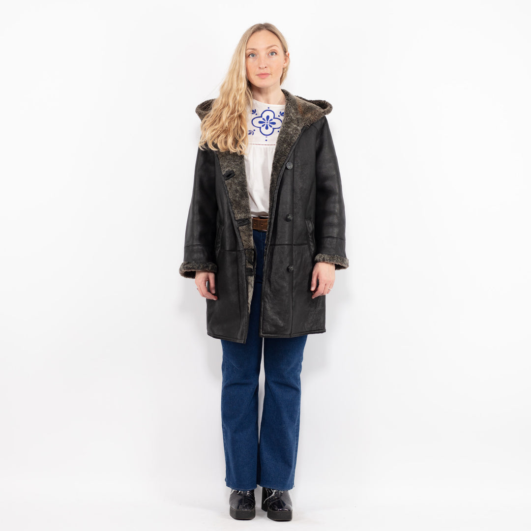 Vintage 90's Women Sheepskin Coat in BlackA1059