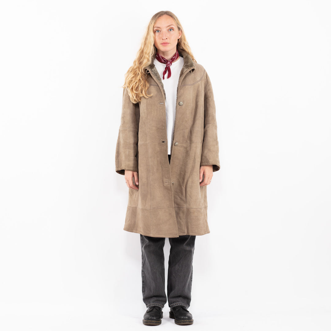 Vintage 90's Women Sheepskin Coat in BeigeA0673