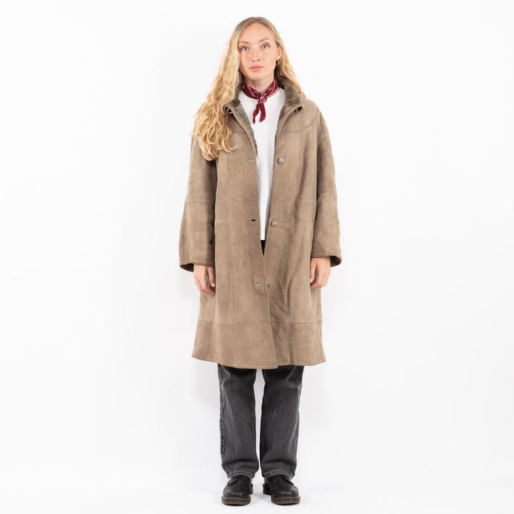Vintage 90's Women Sheepskin Coat in BeigeA0673