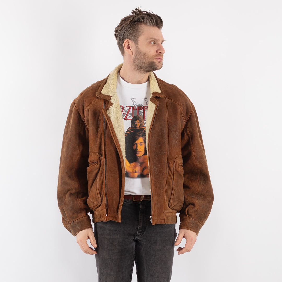 Vintage 90's Men Suede Sherpa Jacket in BrownZ553