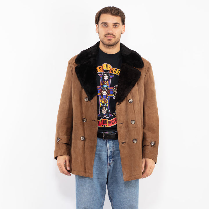Vintage 70's Men Suede Sherpa Coat in Brown
