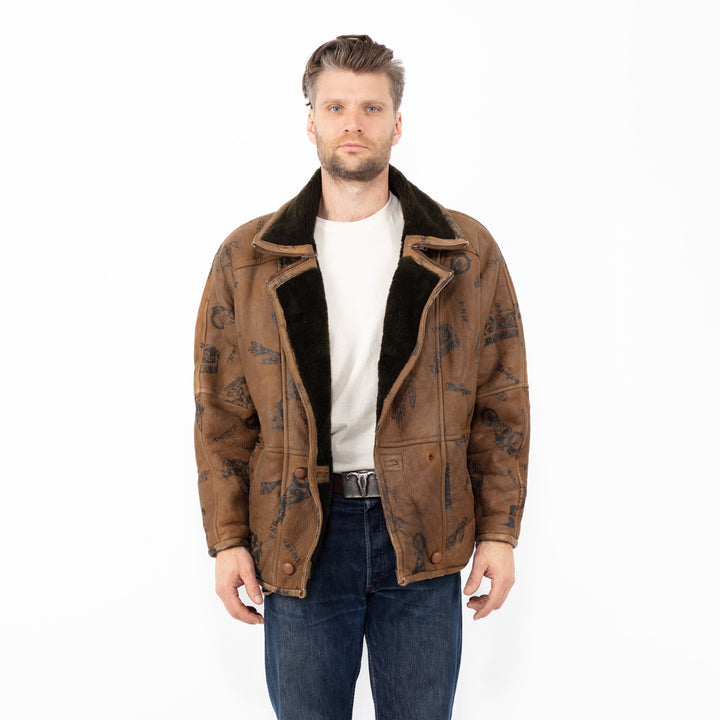 Vintage 90's Men Sheepskin Jacket in BrownZ2585