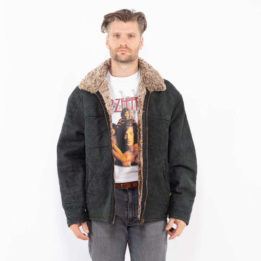 Vintage 90's Men Sheepskin Jacket in BlackZ2120