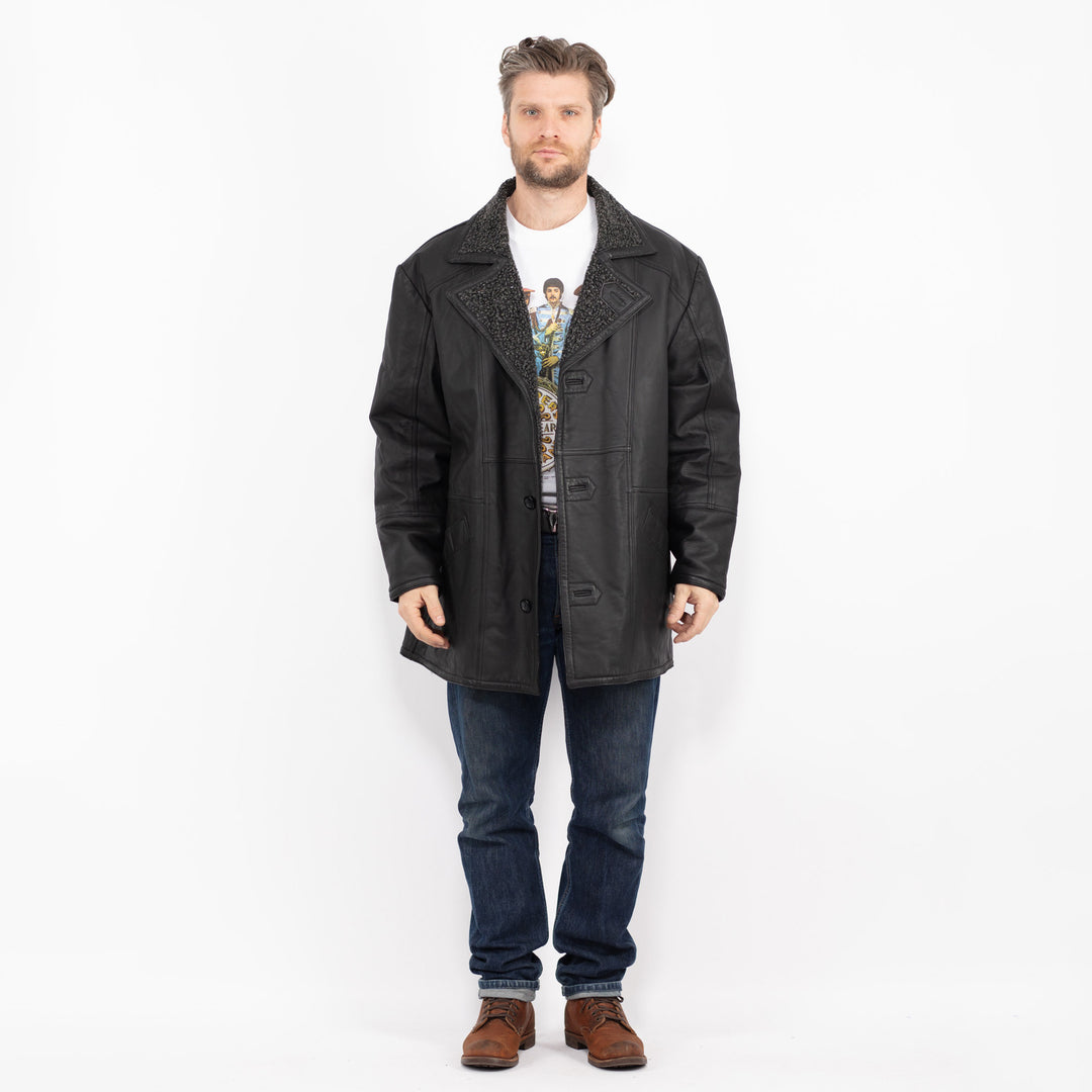 Vintage 90's Men Leather Coat in BlackZ2727