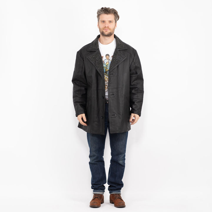 Vintage 90's Men Leather Coat in BlackZ2727