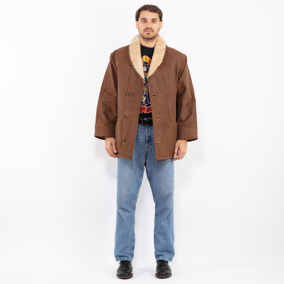 Vintage 90's Men Suede Sherpa Coat in Brown