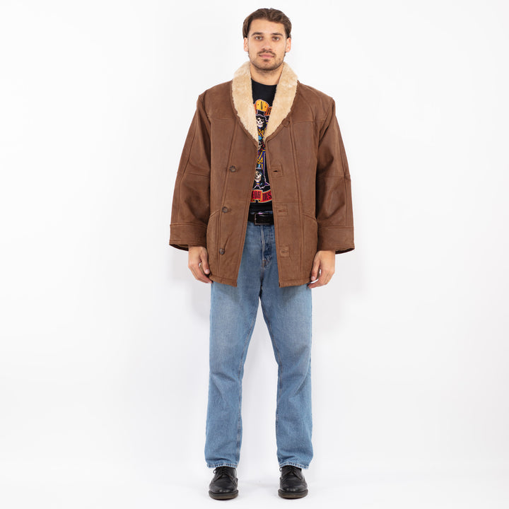 Vintage 90's Men Suede Sherpa Coat in Brown