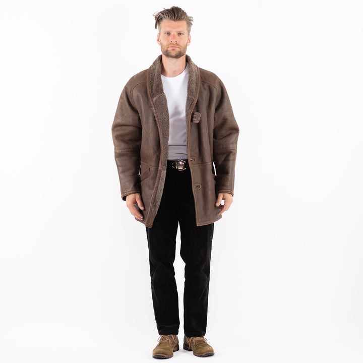 Vintage 80's Men Sheepskin Coat in BrownZ1898