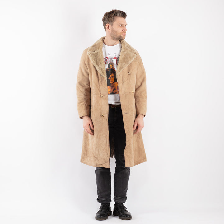 Vintage 70's Men Sheepskin Coat in Beige