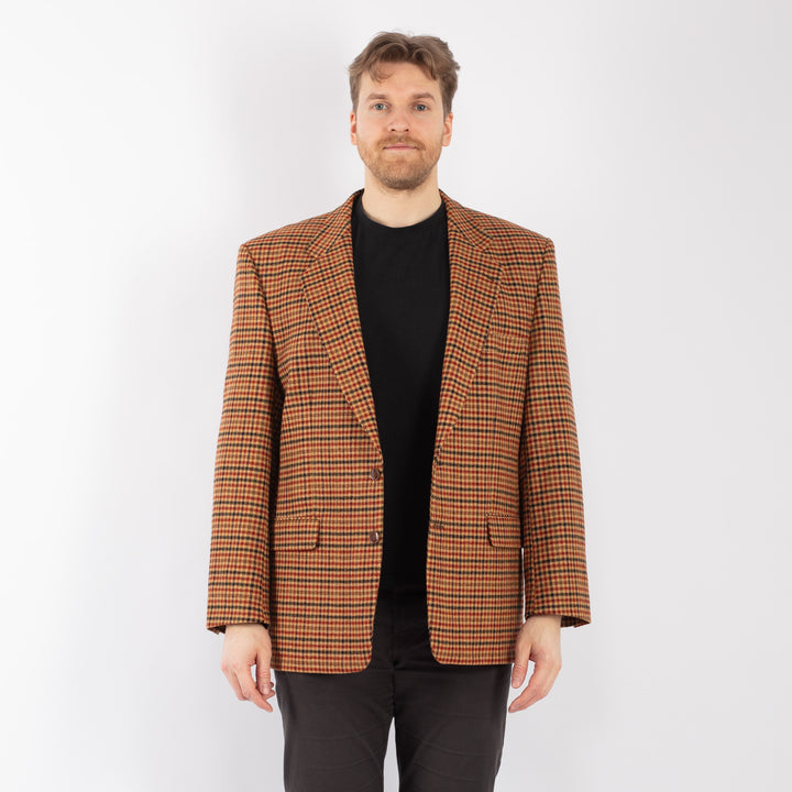 Vintage 70's Men Wool Blazer Jacket in Orange Brown