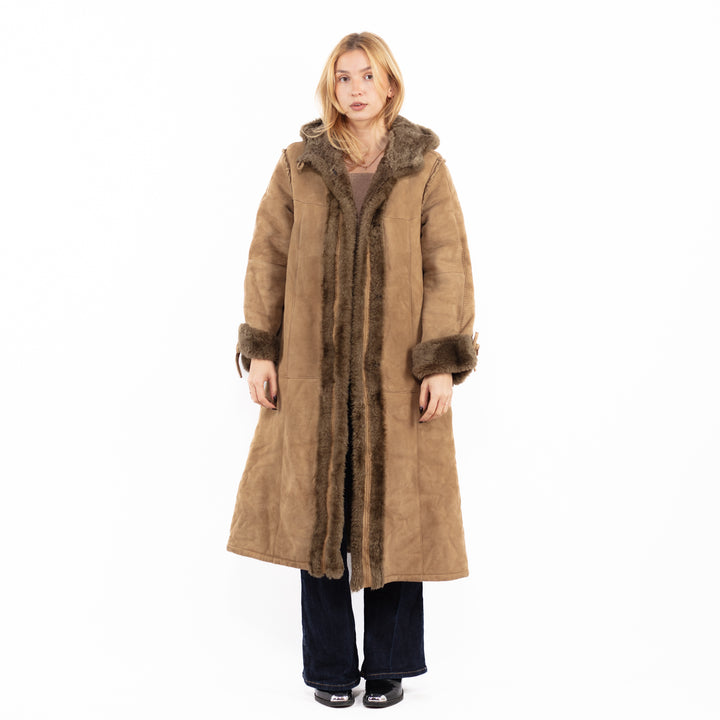 Vintage 80's Hooded Penny Lane Sheepskin Coat in Beige