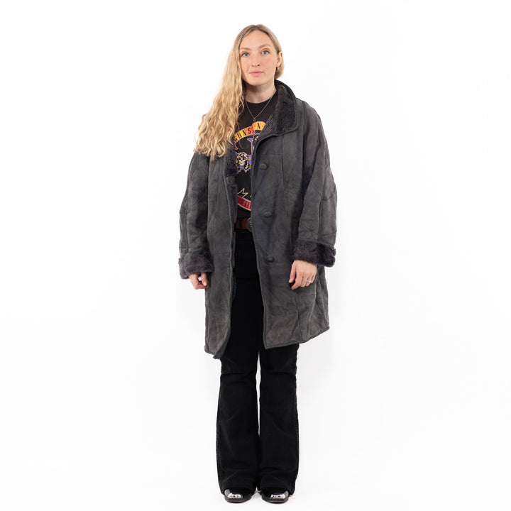 Vintage 80's Women Sheepskin Coat in GrayA0957