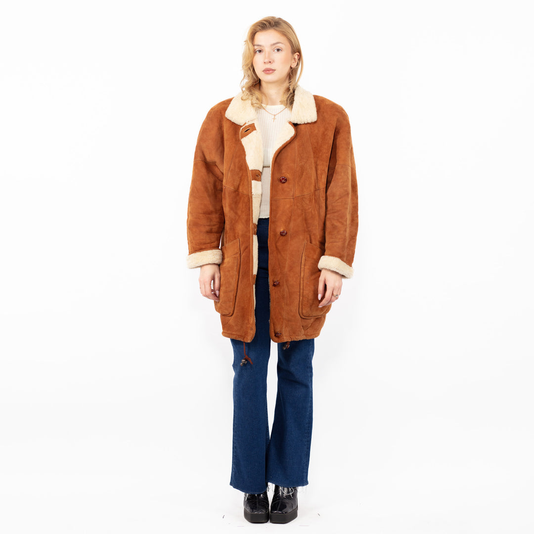 Vintage 80's Women Sheepskin Coat in Brown