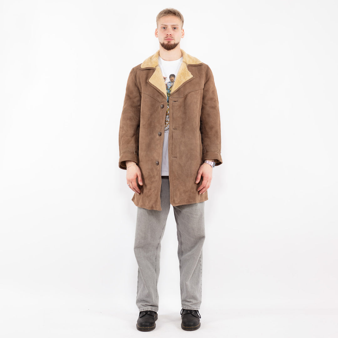 Vintage 70's Men Sheepskin Coat in Light Brown