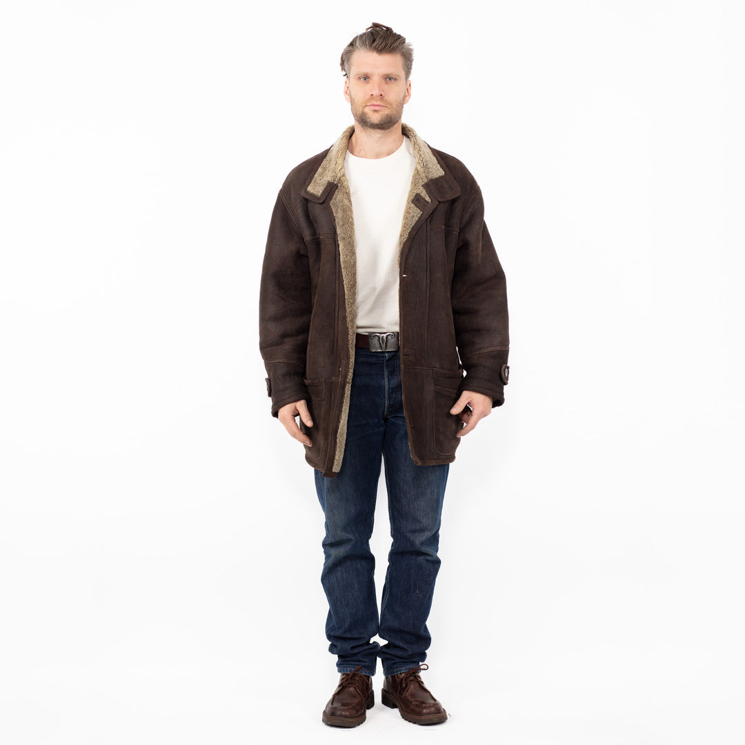 Vintage 90's Men Sheepskin Coat in Brown
