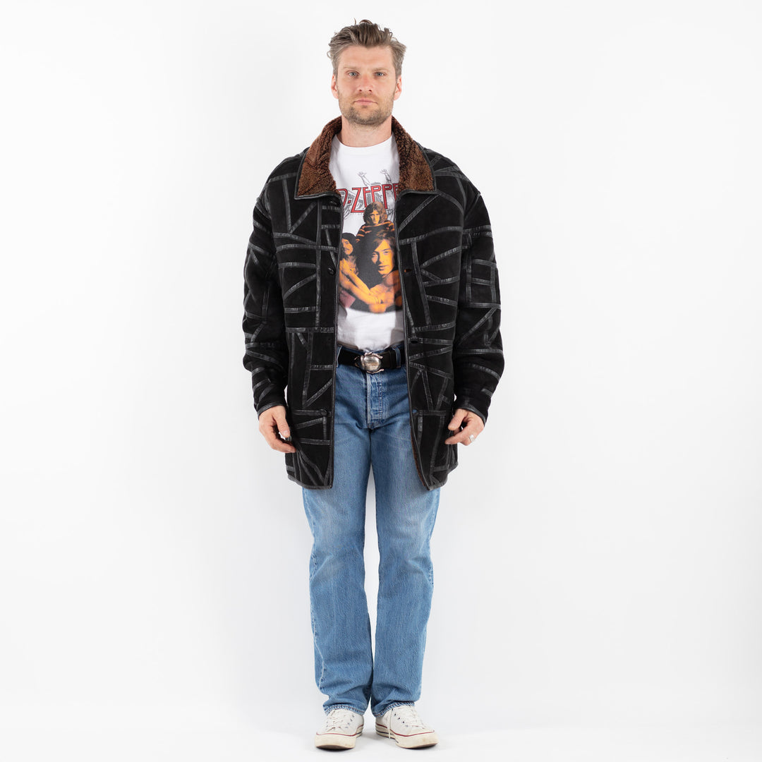 Vintage 90's Men Sheepskin Coat in BlackZ1776