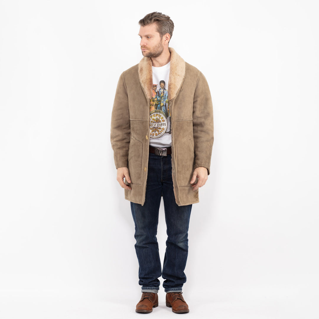 Vintage 80's Men Sheepskin Coat in BeigeZ2729