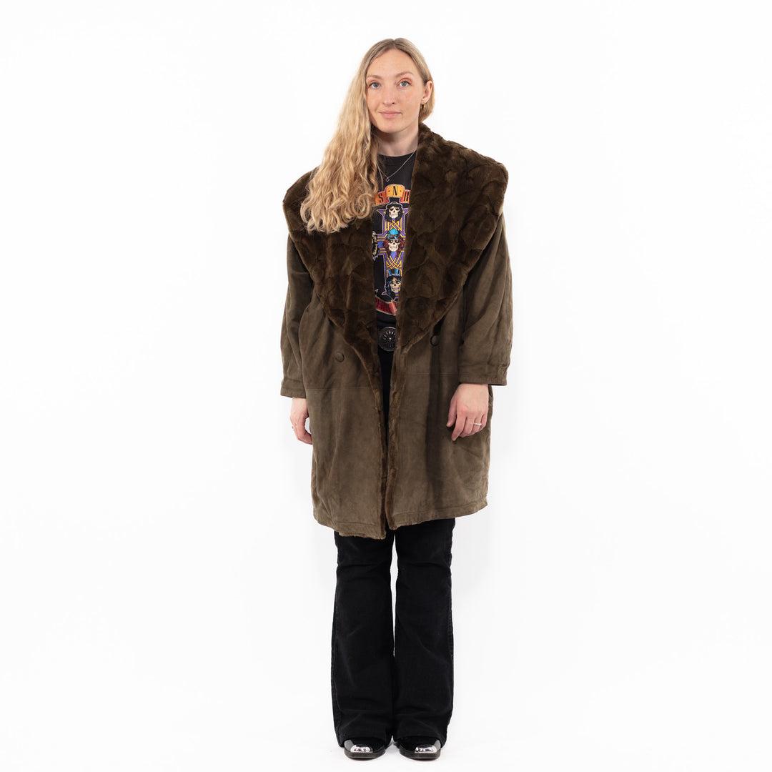Vintage 80's Women Suede Sherpa Coat in GreenA0958