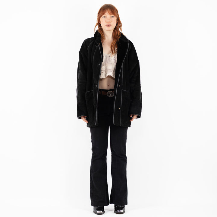Vintage 90's Women Suede Sherpa Coat in BlackV9827